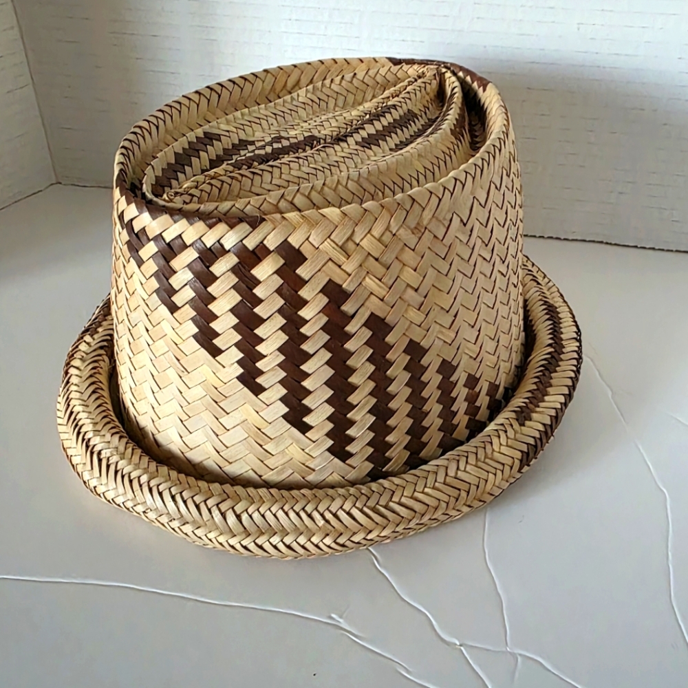 Vintage Handwoven Straw Fedora style Hat Mens